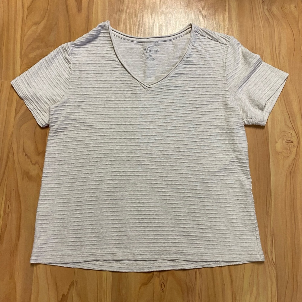 Women’s Natural Reflections Off White Ribbed Short Sleeve Shirt M